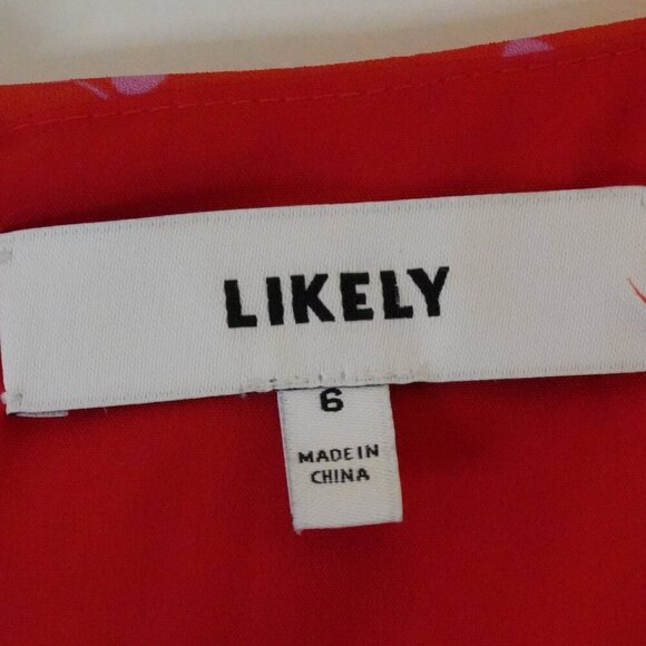 Likely, Raffa Floral Puff Sleeve Midi Slit Dress, Red, Light Blue Colorblock - Picture 7 of 7